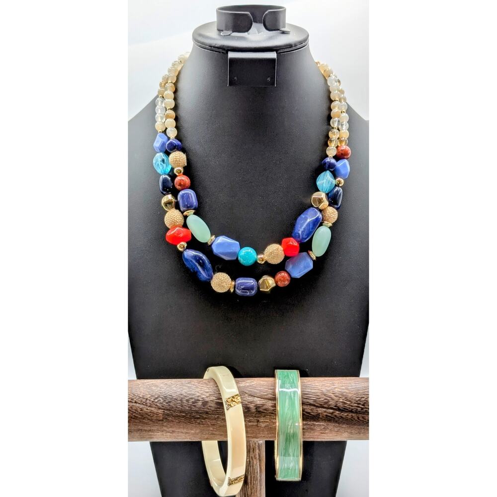 Multi-Colored Acrylic Double Strand Necklace & Tw… - image 1